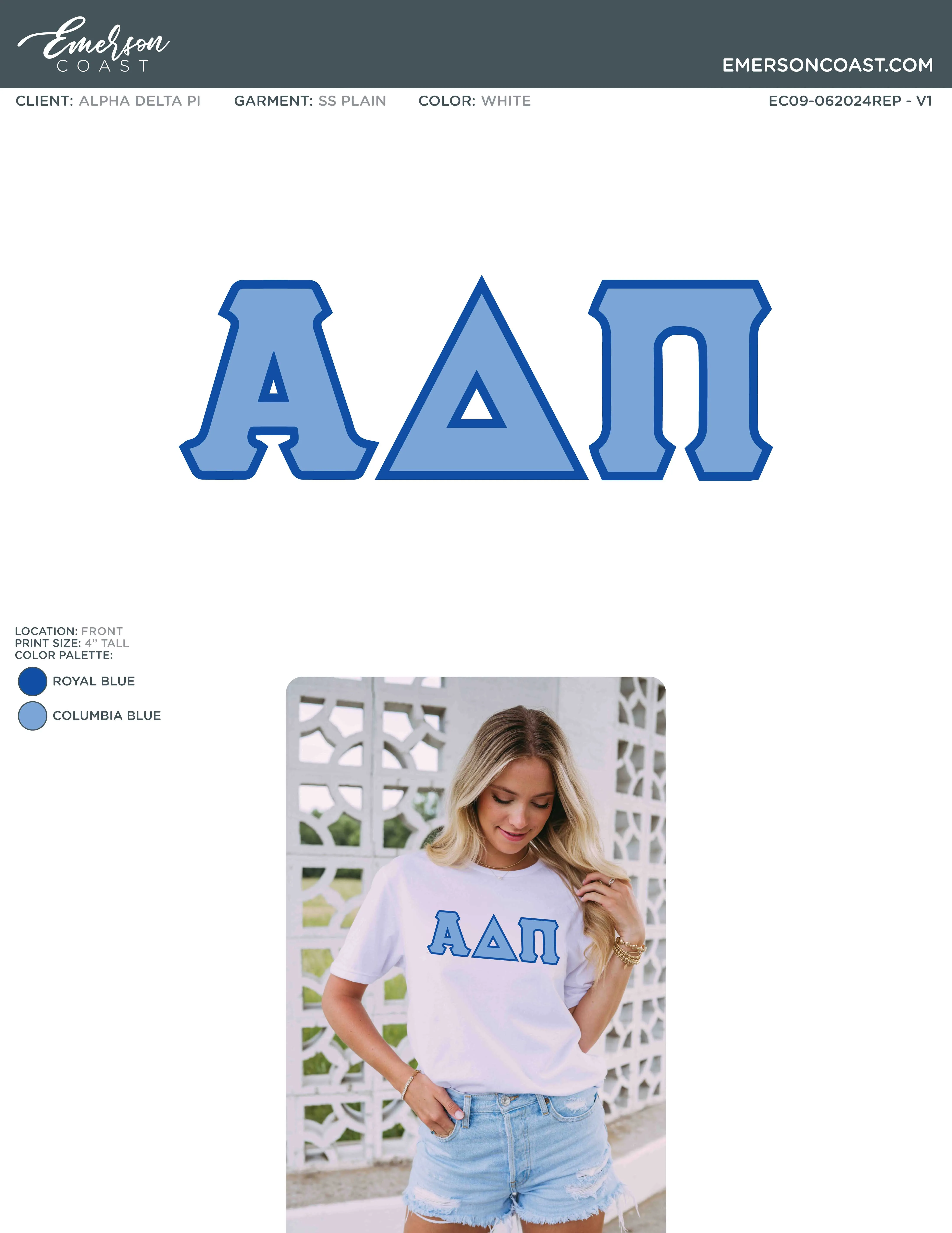 Alpha Delta Pi Recruitment and Bid Day Greek Letter Jersey