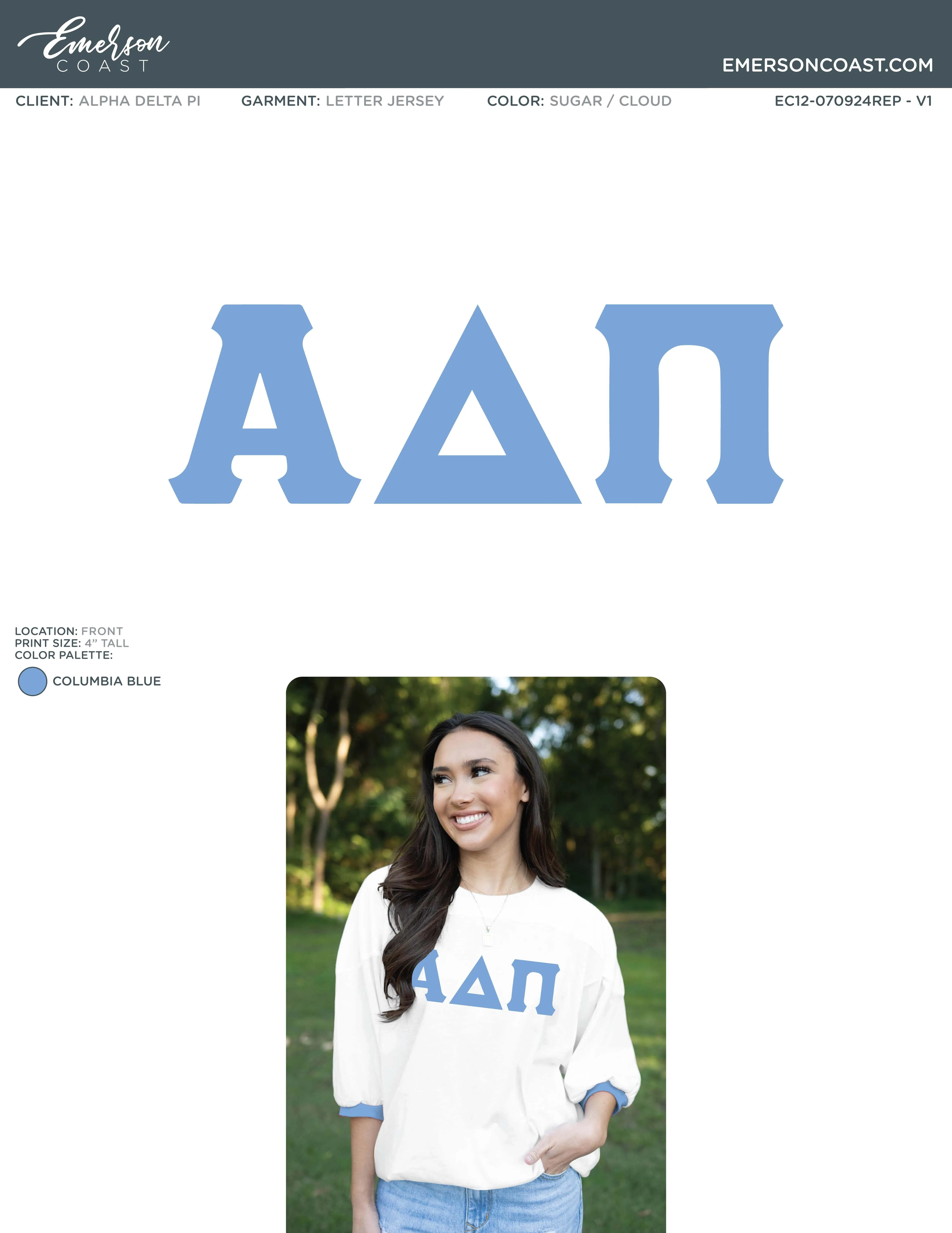 Alpha Delta Pi Recruitment and Bid Day Greek Letter Jersey