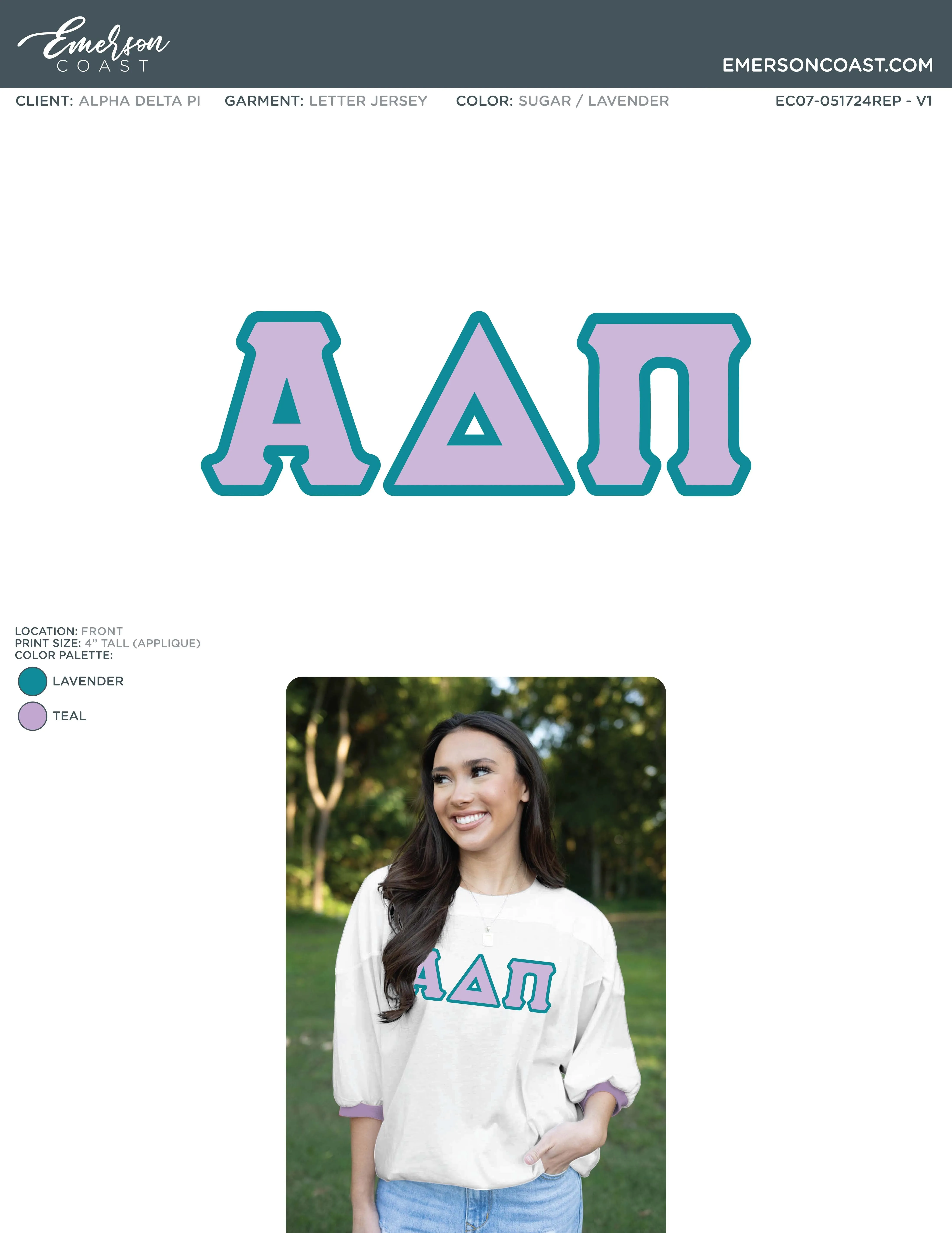 Alpha Delta Pi Recruitment and Bid Day Greek Letter Jersey
