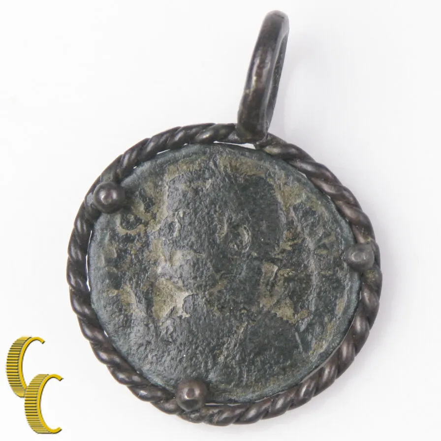 ANCIENT ROMAN COIN IN SILVER ANTIQUED BEZEL PENDANT 2.1 grams