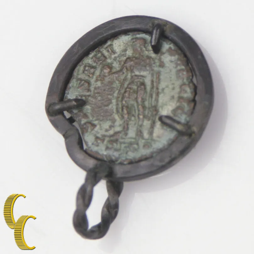 ANCIENT ROMAN COIN IN SILVER ANTIQUED BEZEL PENDANT 2.4 grams