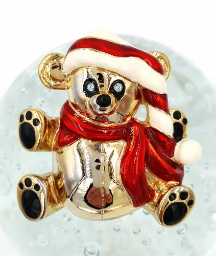 Anne Klein Brooch Christmas Teddy Bear With Baby Blue Rhinestone Eyes Enamel Hat