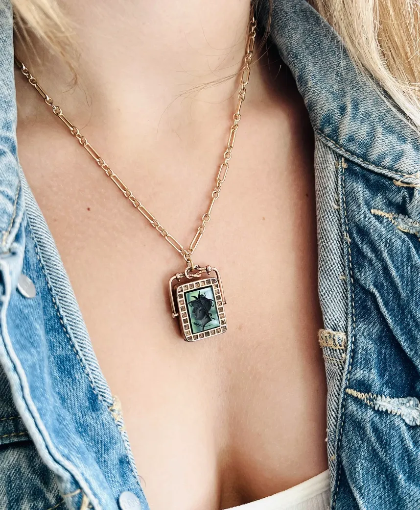Antique Celluloid Intaglio Locket Necklace