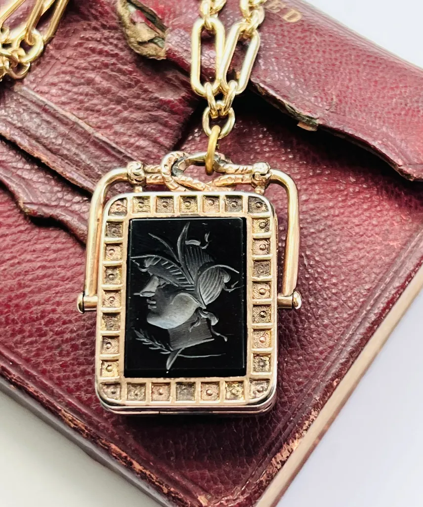 Antique Celluloid Intaglio Locket Necklace