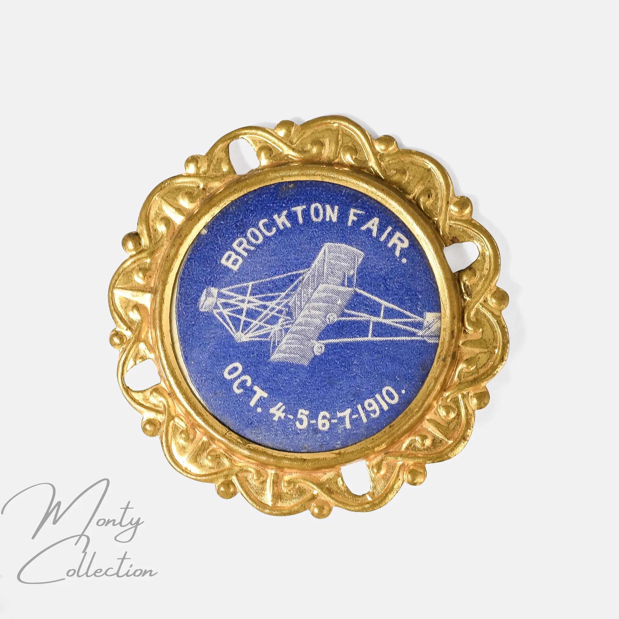 Antique "Wright Flyer at the 1910 Brockton Fair" Pin and Postcards