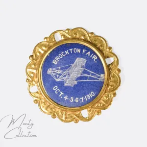 Antique "Wright Flyer at the 1910 Brockton Fair" Pin and Postcards
