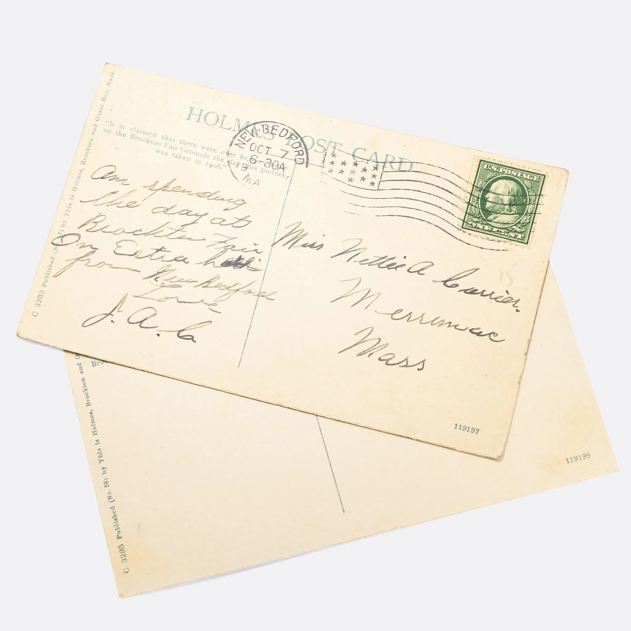 Antique "Wright Flyer at the 1910 Brockton Fair" Pin and Postcards
