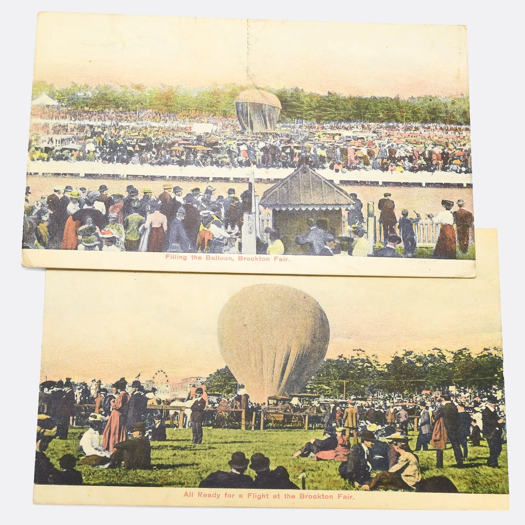 Antique "Wright Flyer at the 1910 Brockton Fair" Pin and Postcards