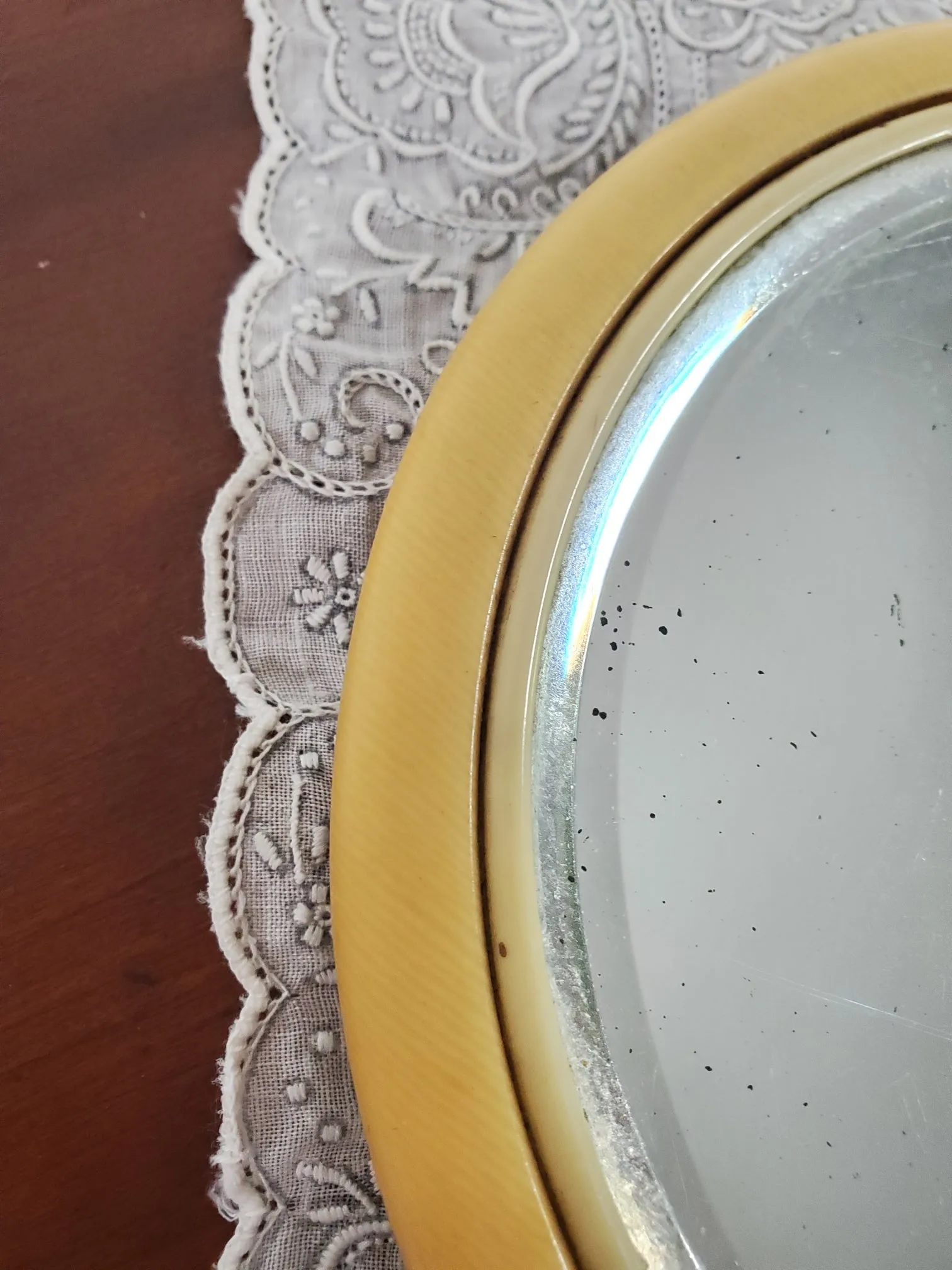 Antique Yellow Faux-Ivory Pyralin Hand Mirror