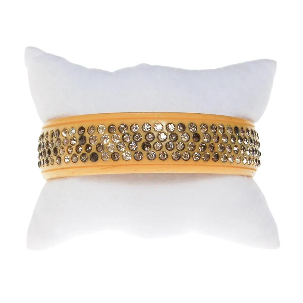 Art Deco Yellow Celluloid Bangle Bracelet with Rhinestones