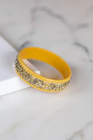 Art Deco Yellow Celluloid Bangle Bracelet with Rhinestones