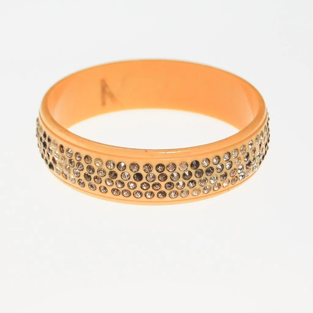 Art Deco Yellow Celluloid Bangle Bracelet with Rhinestones