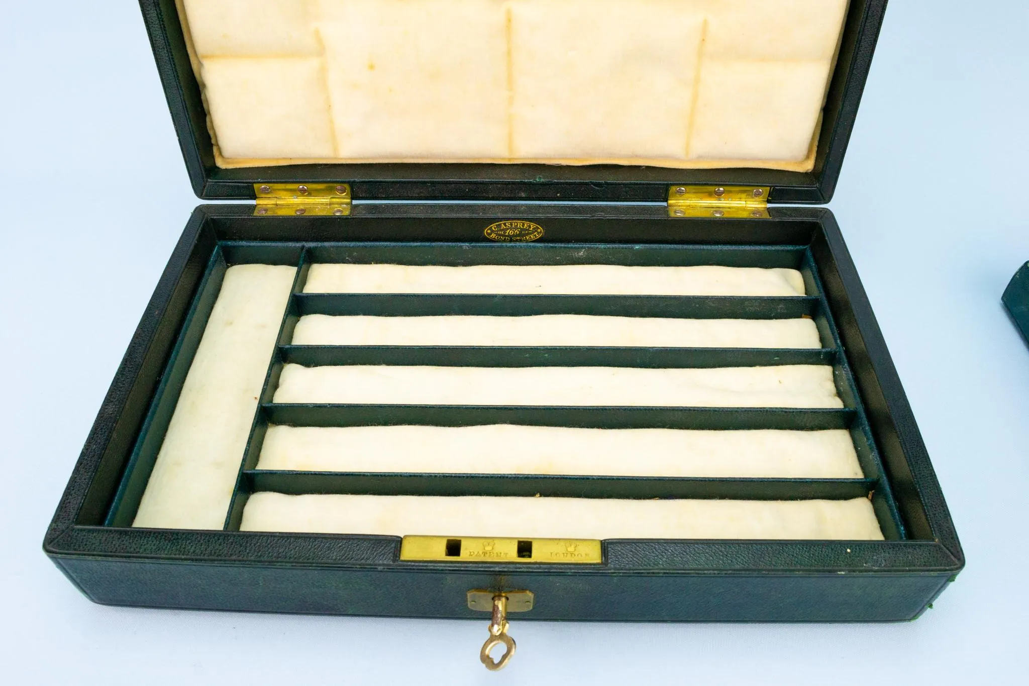 Asprey Jewellery Box in Green Leather, English circa 1930