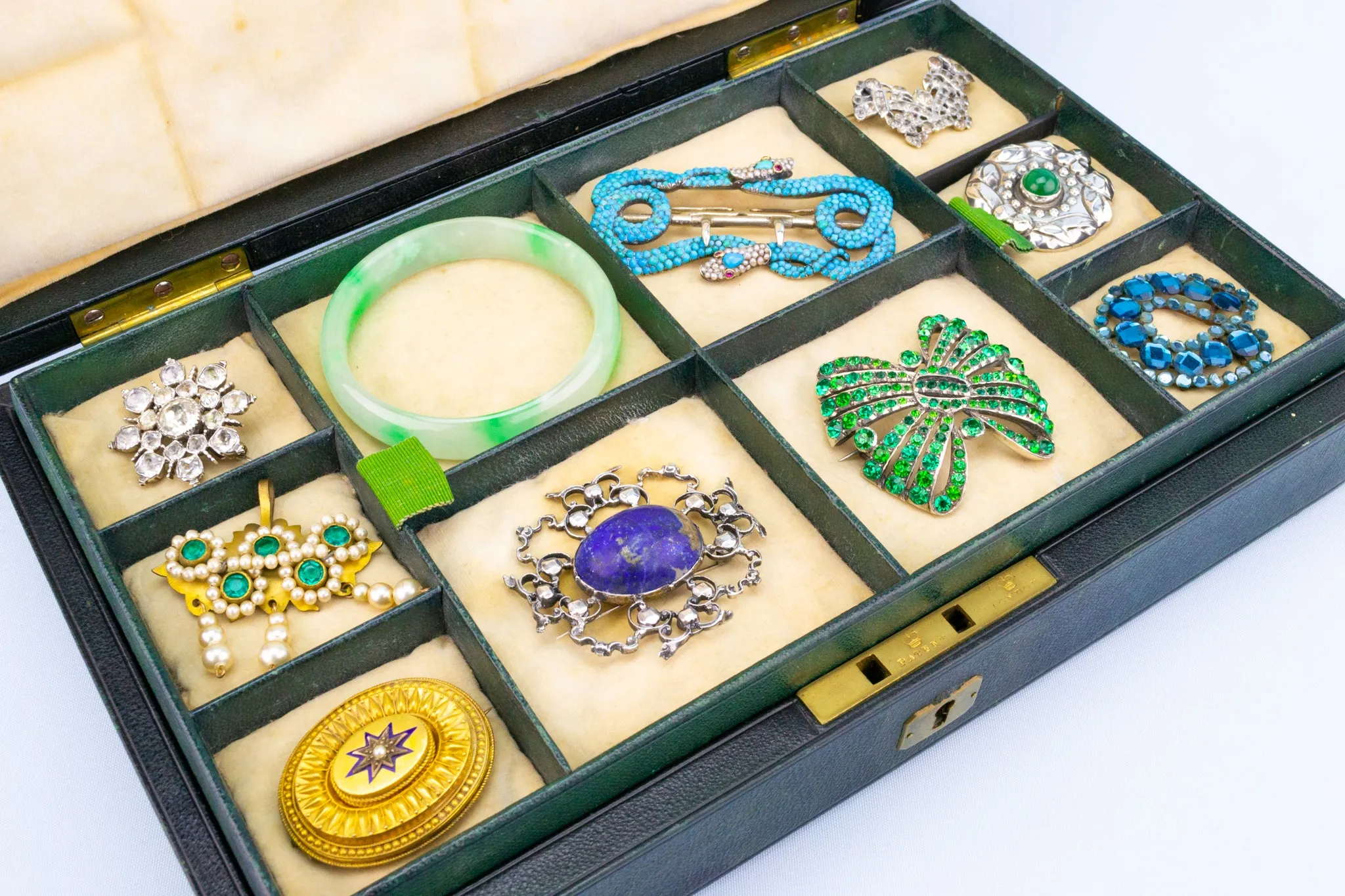 Asprey Jewellery Box in Green Leather, English circa 1930