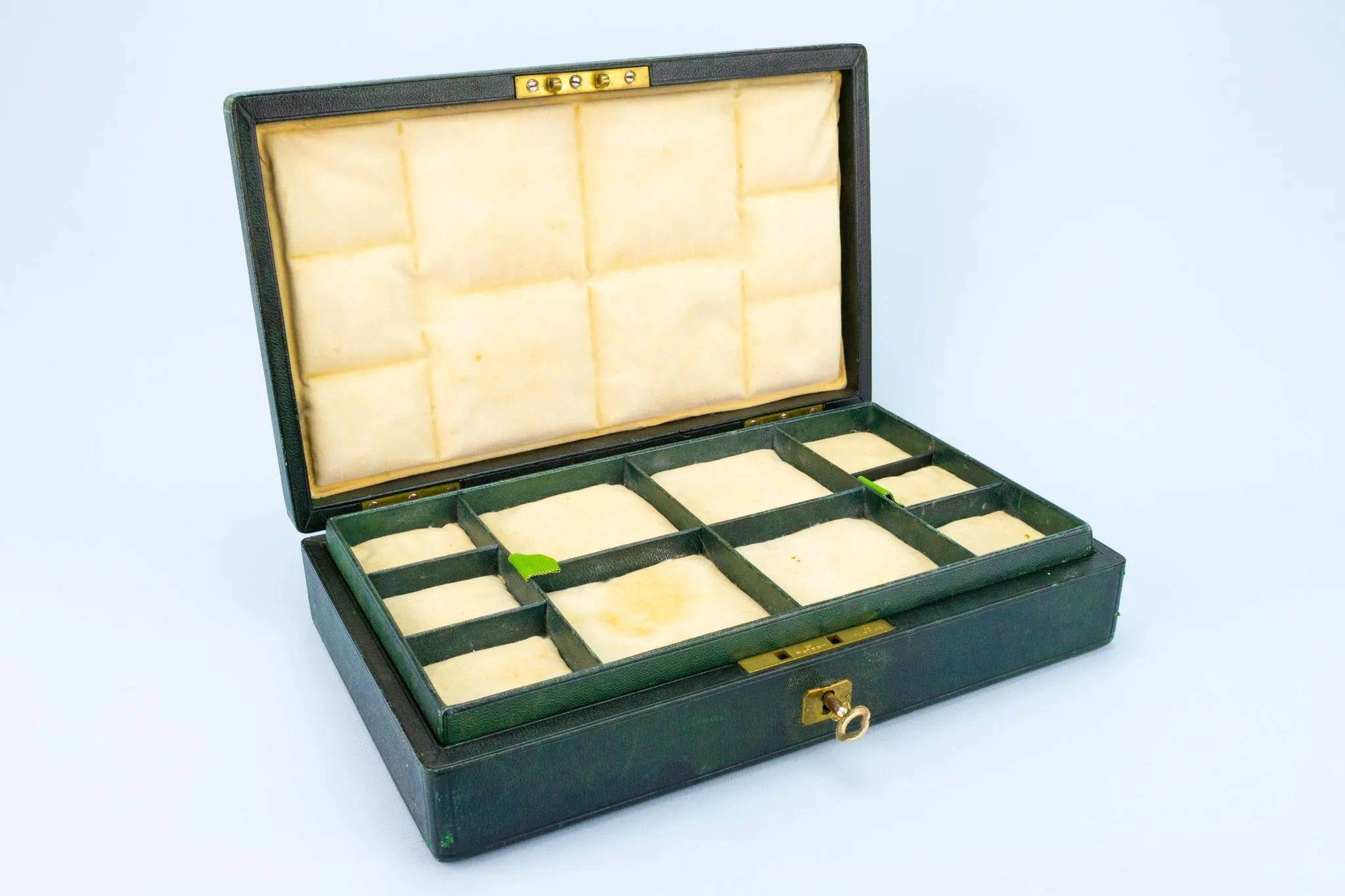 Asprey Jewellery Box in Green Leather, English circa 1930