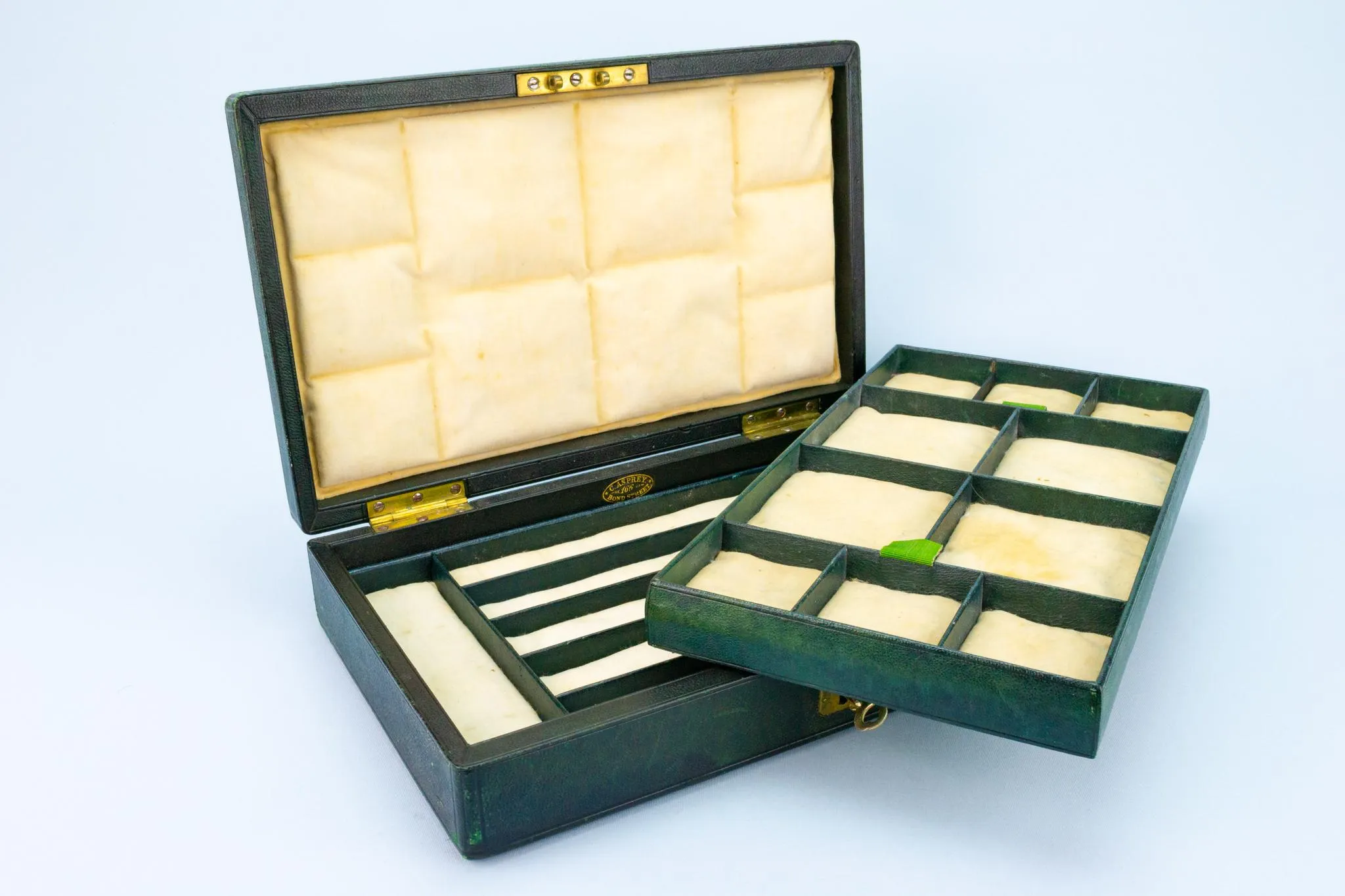 Asprey Jewellery Box in Green Leather, English circa 1930