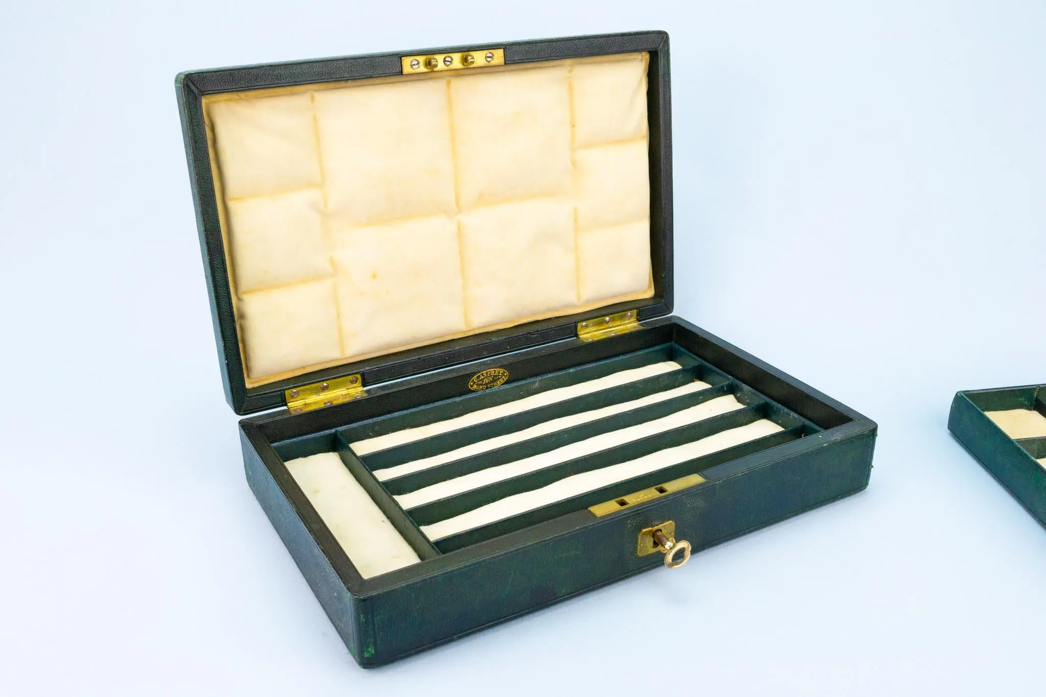 Asprey Jewellery Box in Green Leather, English circa 1930
