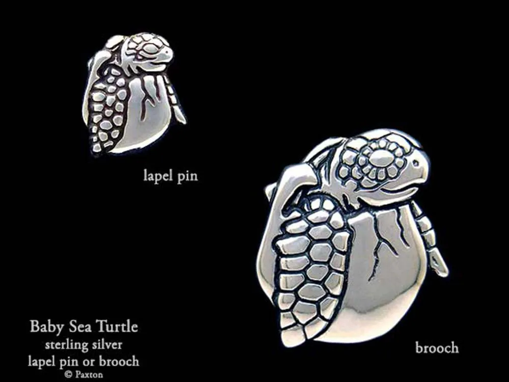 Baby Sea Turtle Lapel Pin Baby Sea Turtle Brooch Sterling Silver