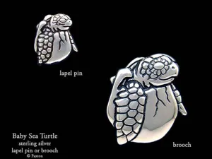 Baby Sea Turtle Lapel Pin Baby Sea Turtle Brooch Sterling Silver