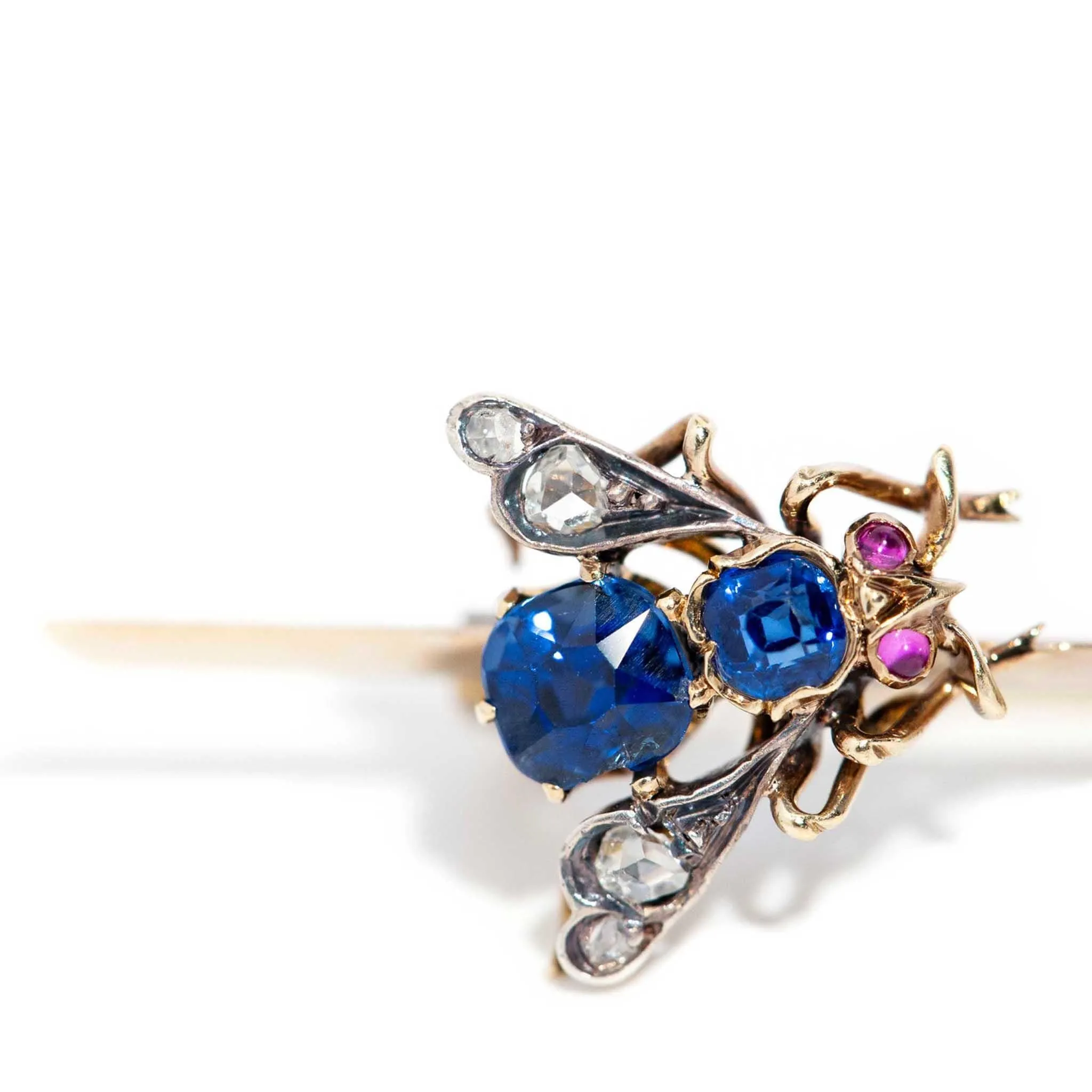 Bee Bee Antique 1900s Diamond Sapphire Pearl Brooch 14ct