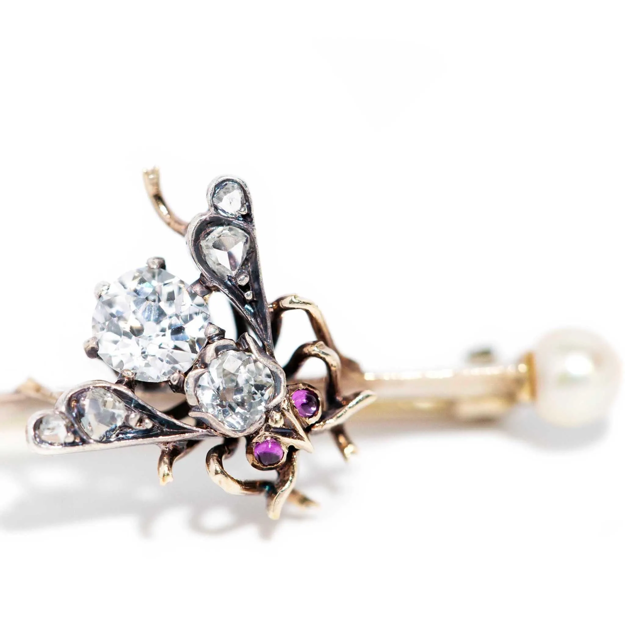 Bee Bee Antique 1900s Diamond Sapphire Pearl Brooch 14ct