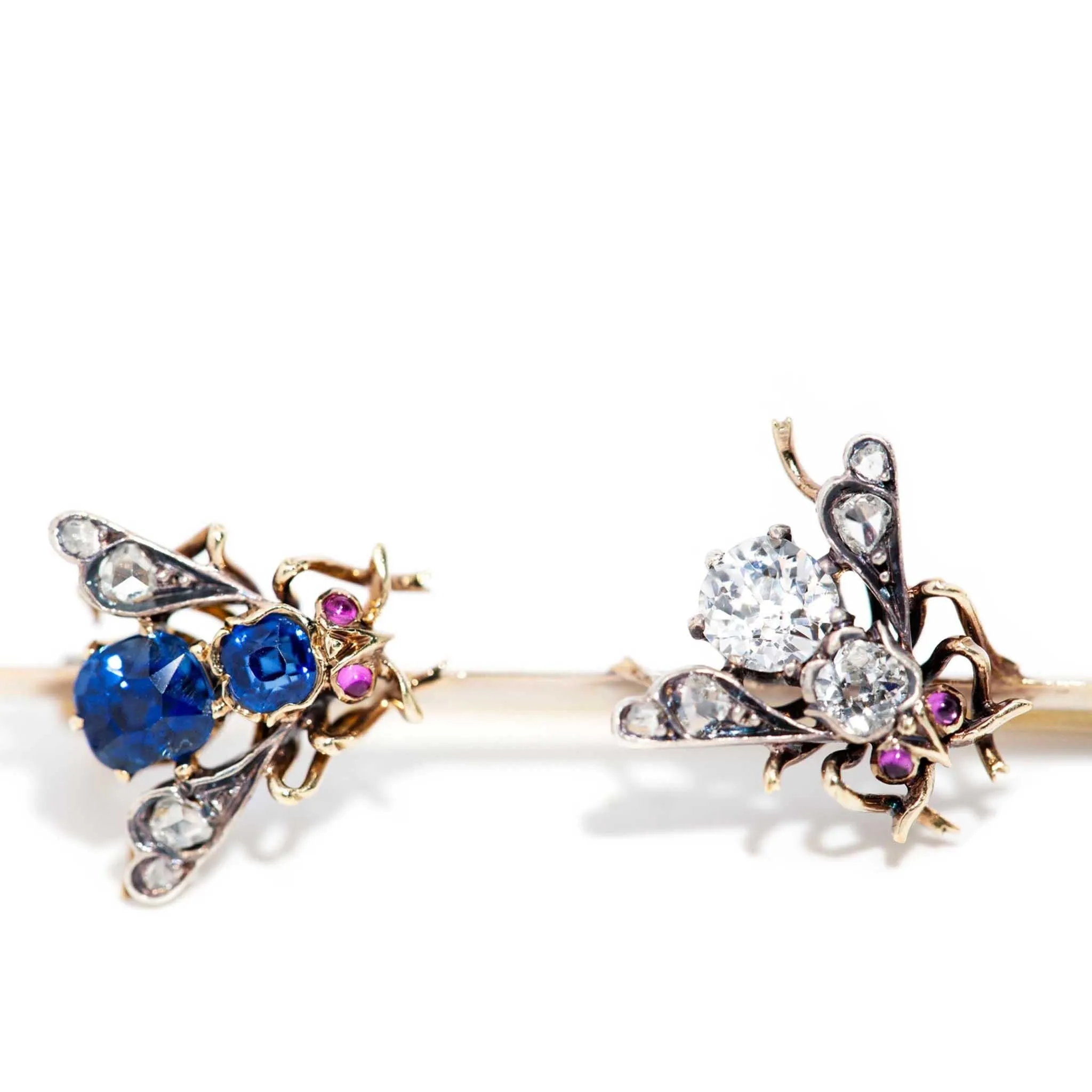 Bee Bee Antique 1900s Diamond Sapphire Pearl Brooch 14ct