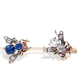 Bee Bee Antique 1900s Diamond Sapphire Pearl Brooch 14ct
