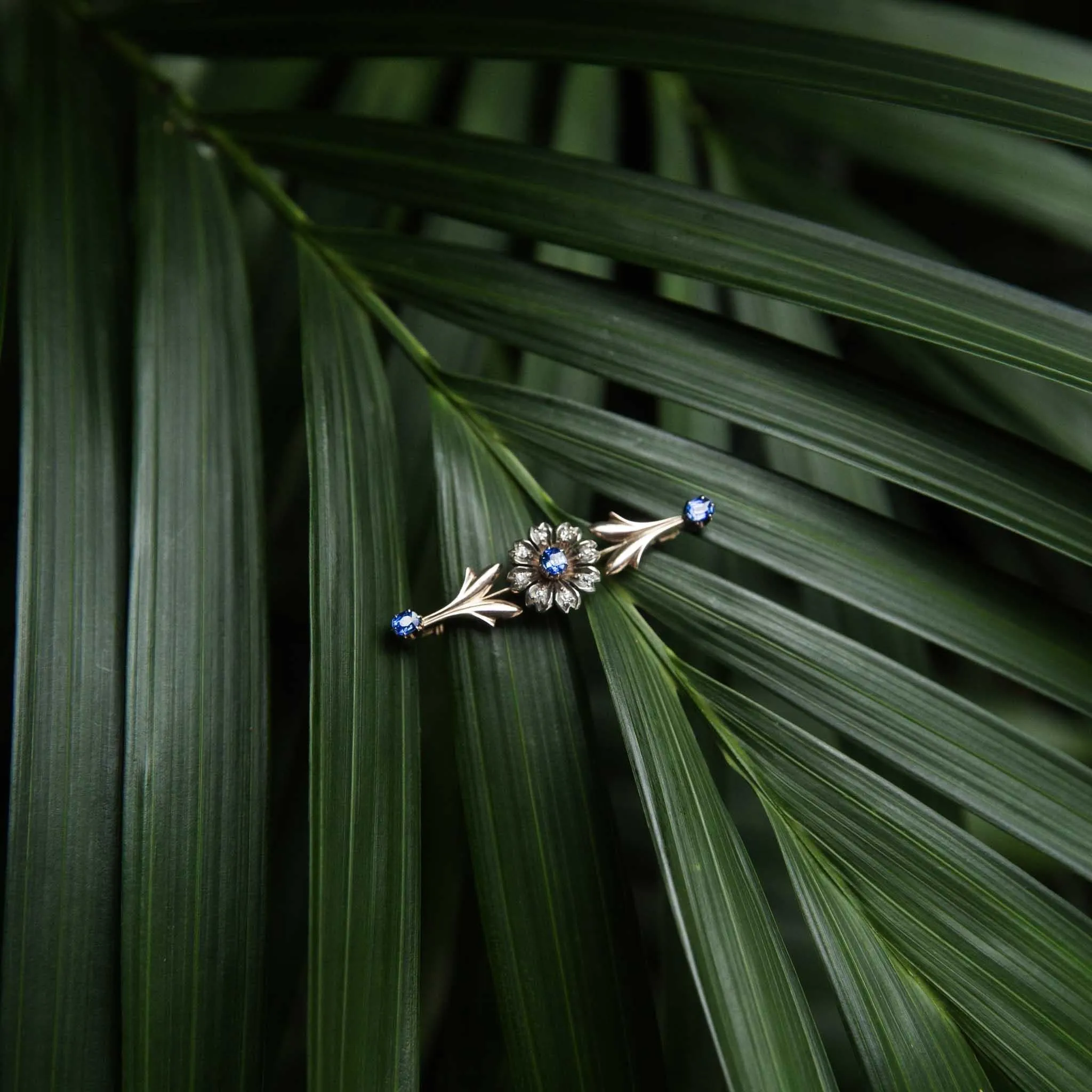 Bee Bee Antique 1900s Diamond Sapphire Pearl Brooch 14ct