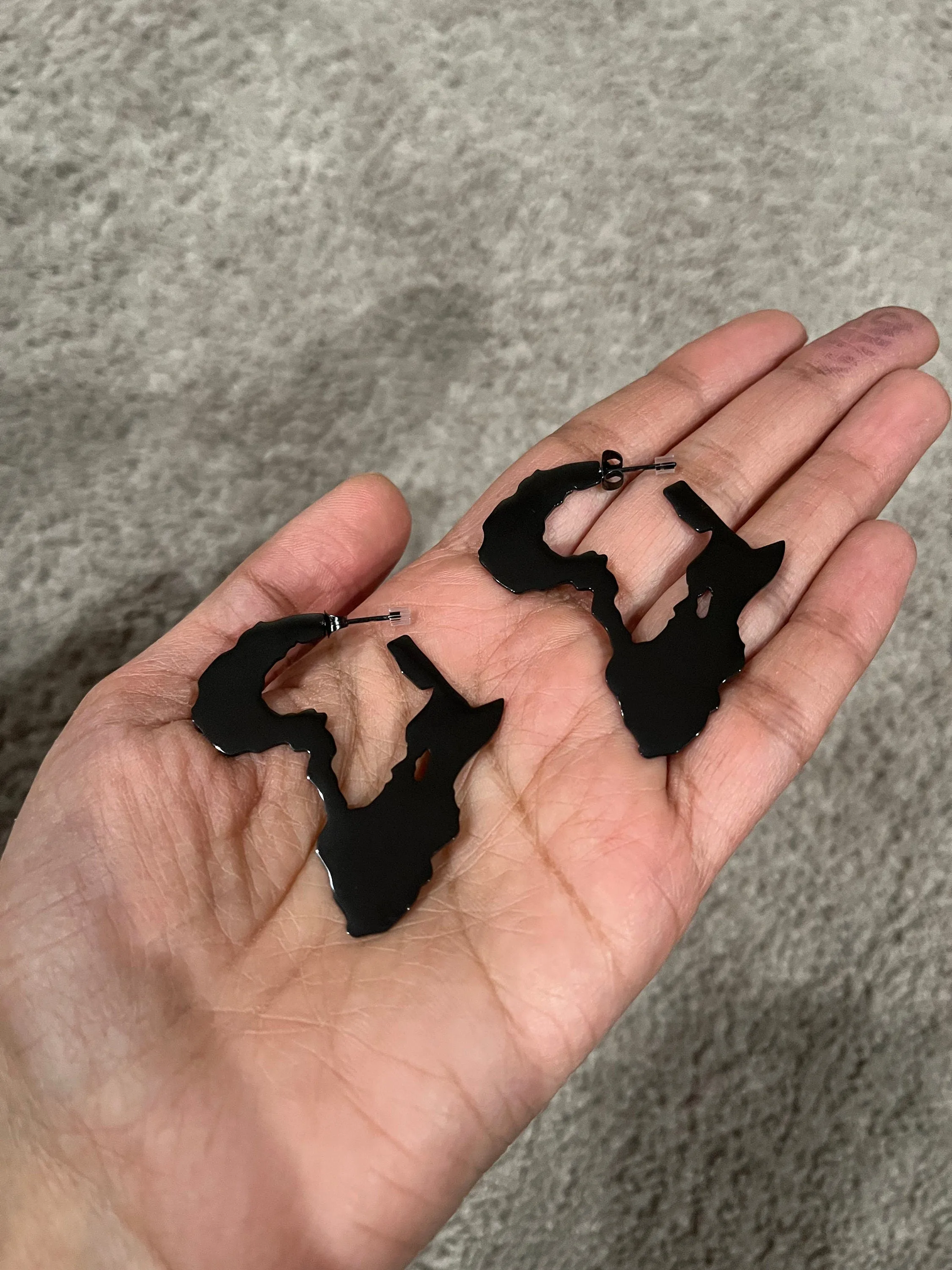 Big Black africa map Earring statement bold chunky black studs Jet Pierced Pageant Earrings metal abstract