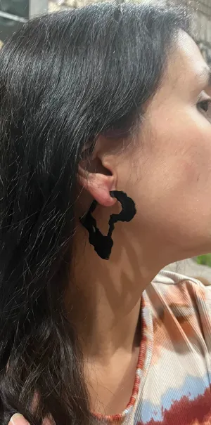 Big Black africa map Earring statement bold chunky black studs Jet Pierced Pageant Earrings metal abstract