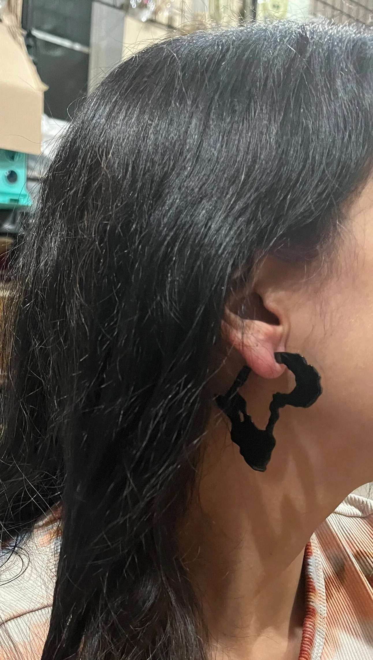 Big Black africa map Earring statement bold chunky black studs Jet Pierced Pageant Earrings metal abstract