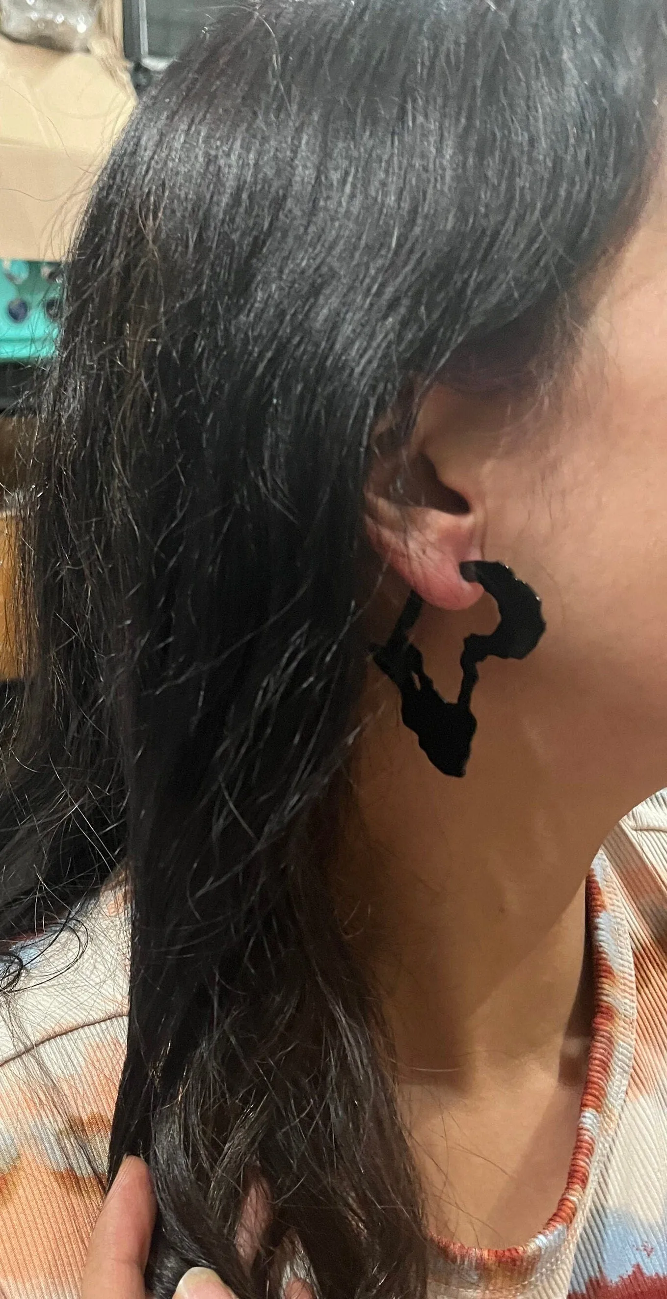 Big Black africa map Earring statement bold chunky black studs Jet Pierced Pageant Earrings metal abstract