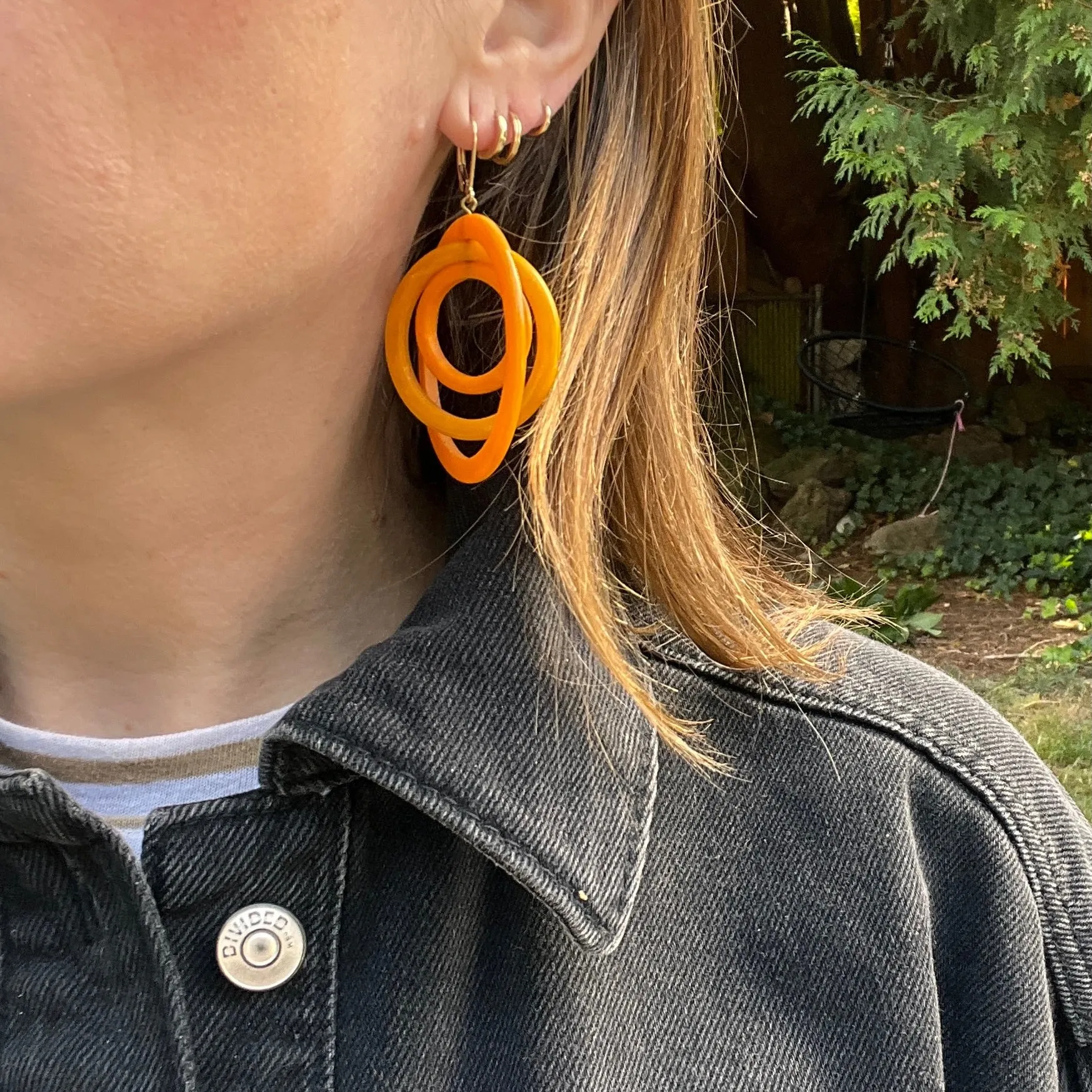 Big Bright Orange Bakelite Statement Earrings