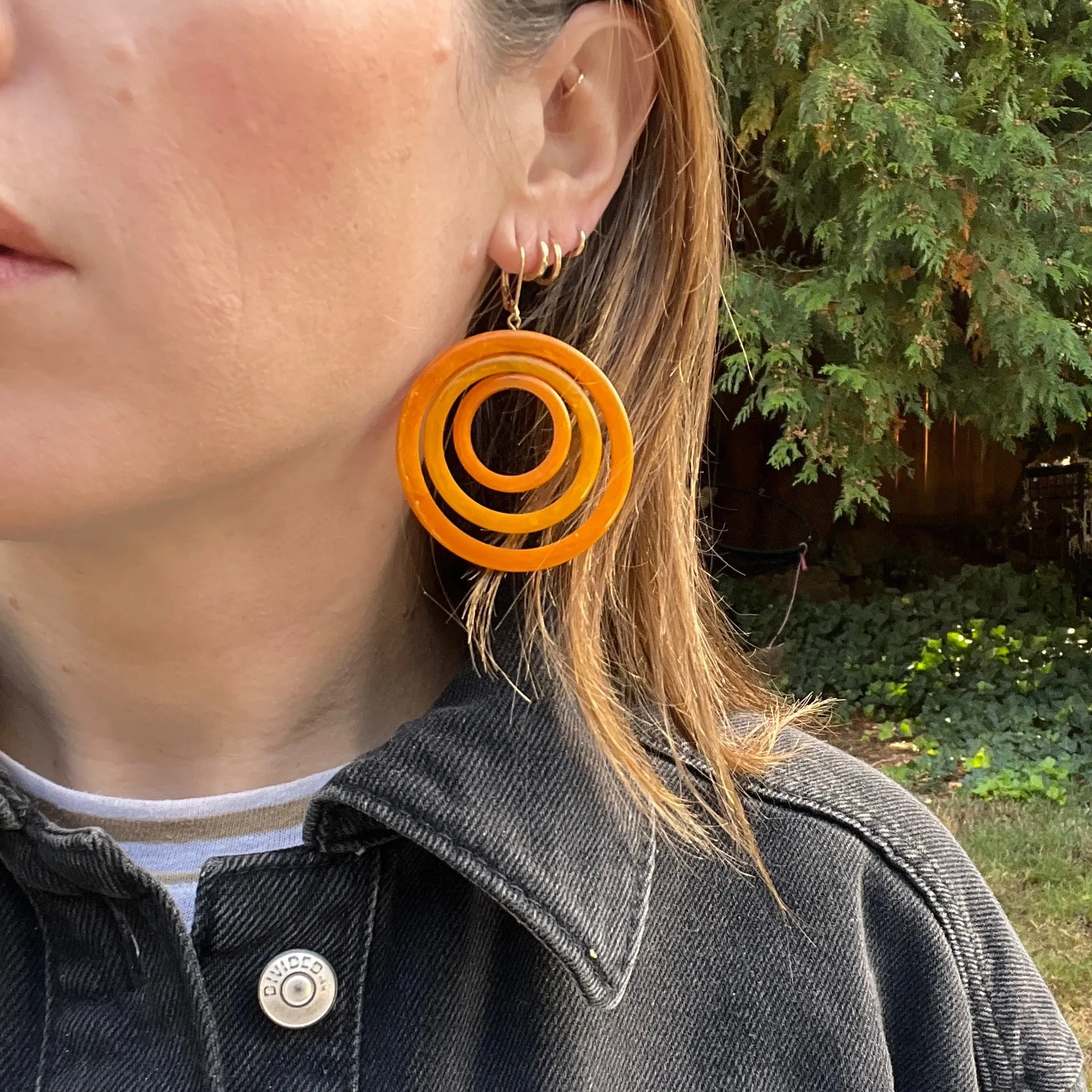 Big Bright Orange Bakelite Statement Earrings