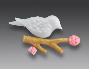 Bird with Pink Buds Brooch