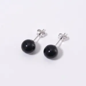 Black Agate Stud Earrings