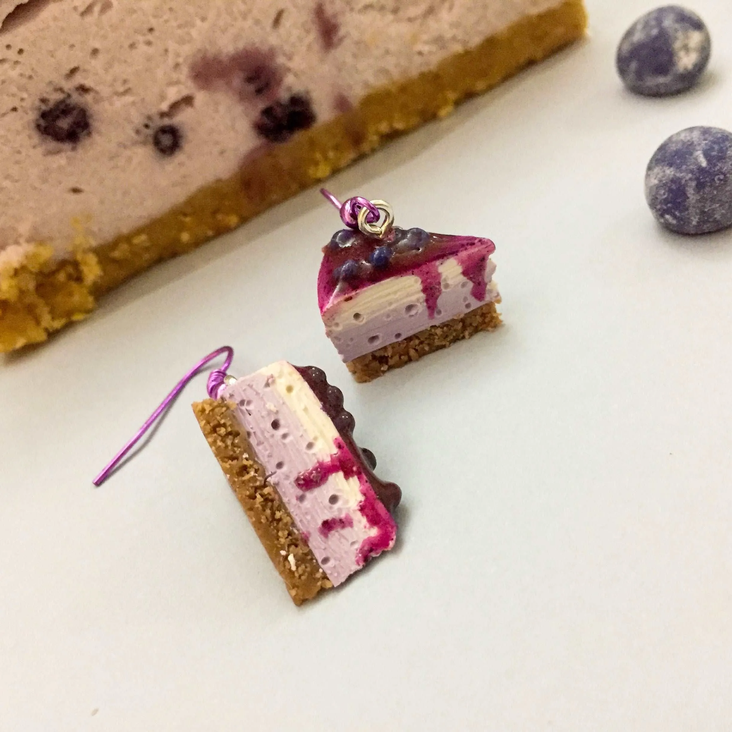 Blueberry Cheesecake Miniature Food Earrings