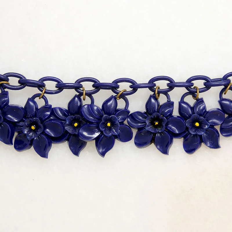 Bright Blue Blossoms Celluloid Necklace