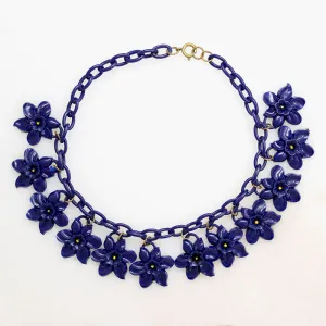 Bright Blue Blossoms Celluloid Necklace