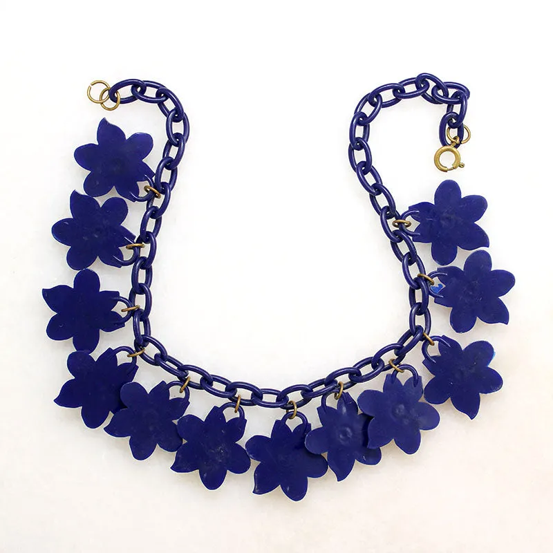 Bright Blue Blossoms Celluloid Necklace