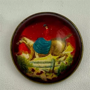 Brooch Vintage Rosette Sidesaddle Fox Hunter Brass Frame