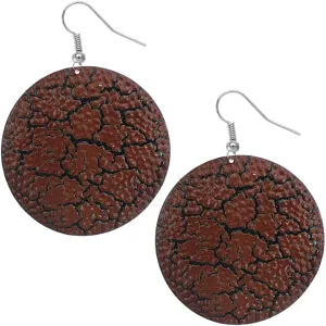 Brown Large Cracked Disc Earrings