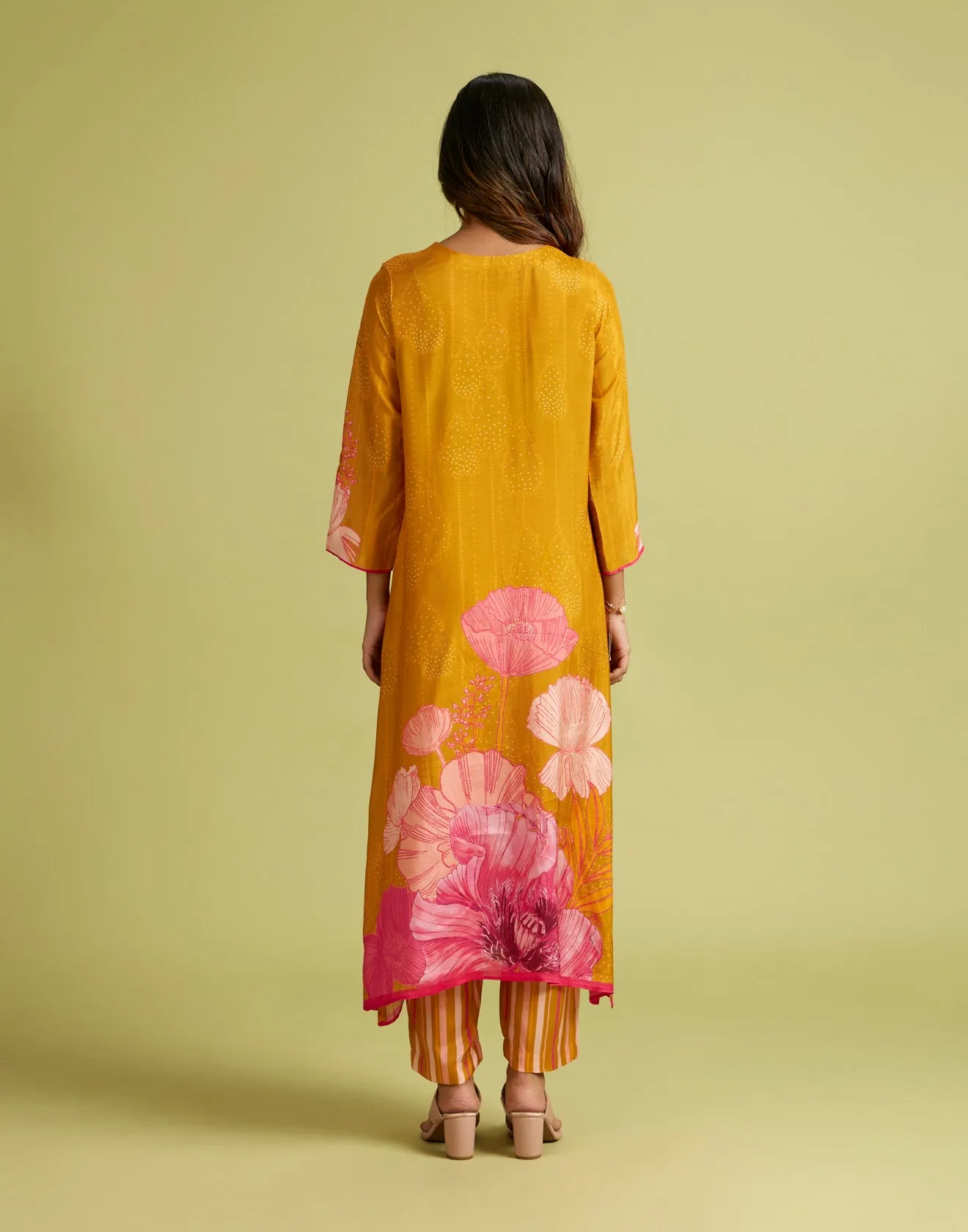 Burnt Ochre Yellow Bandhej Printed Kurta Set