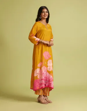 Burnt Ochre Yellow Bandhej Printed Kurta Set