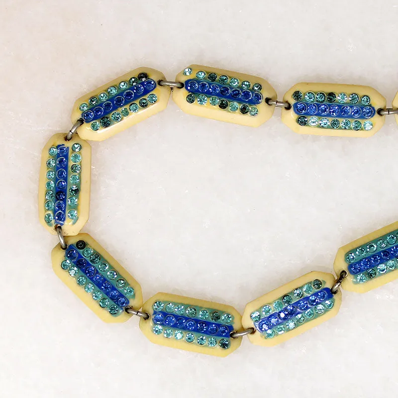 Celluloid & Sparkling Blue Rhinestone Choker