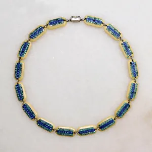 Celluloid & Sparkling Blue Rhinestone Choker