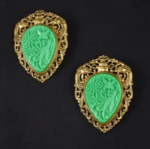 Celluloid Dragon Phoenix Jade Pendant Brooch Set