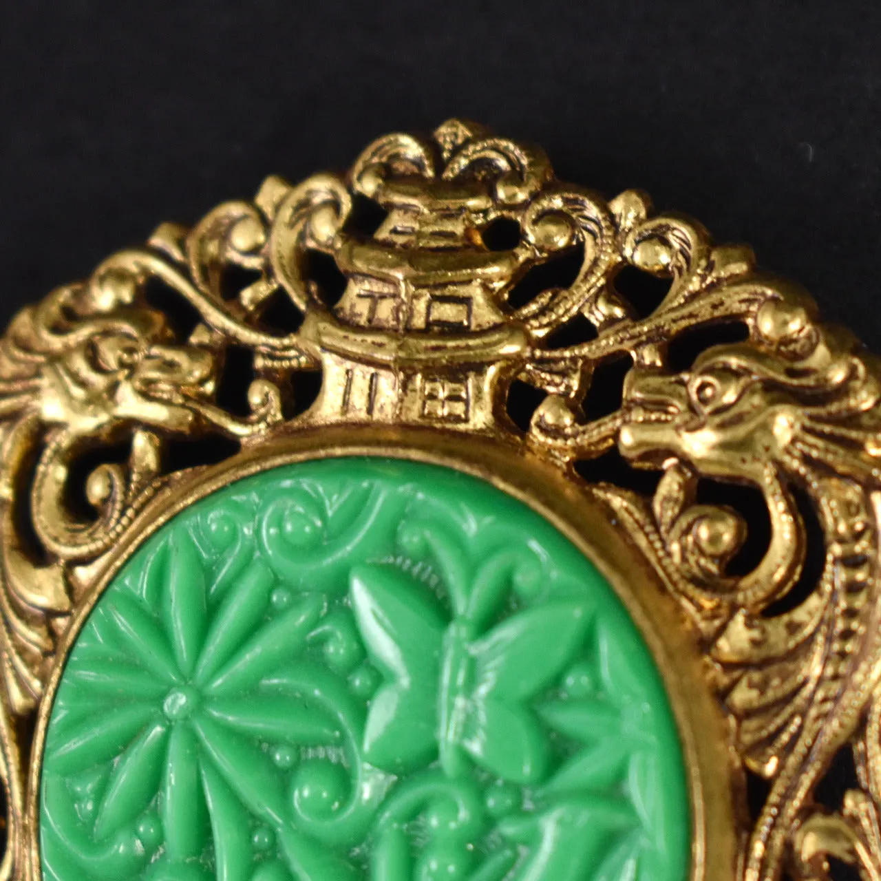 Celluloid Dragon Phoenix Jade Pendant Brooch Set