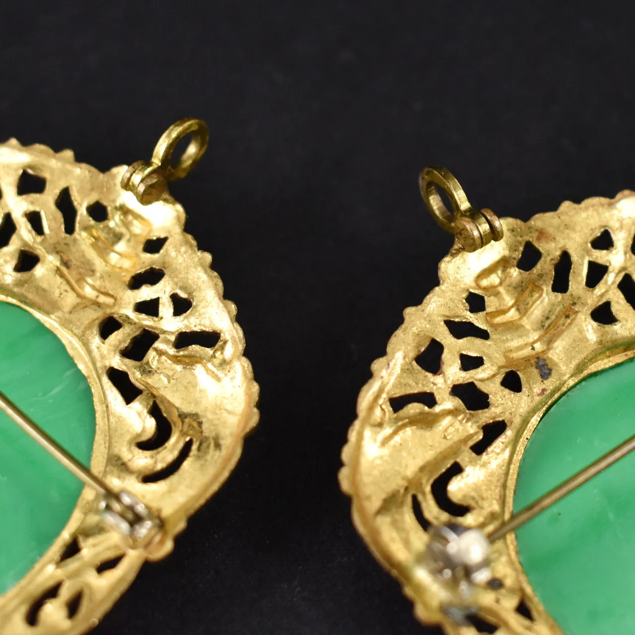 Celluloid Dragon Phoenix Jade Pendant Brooch Set