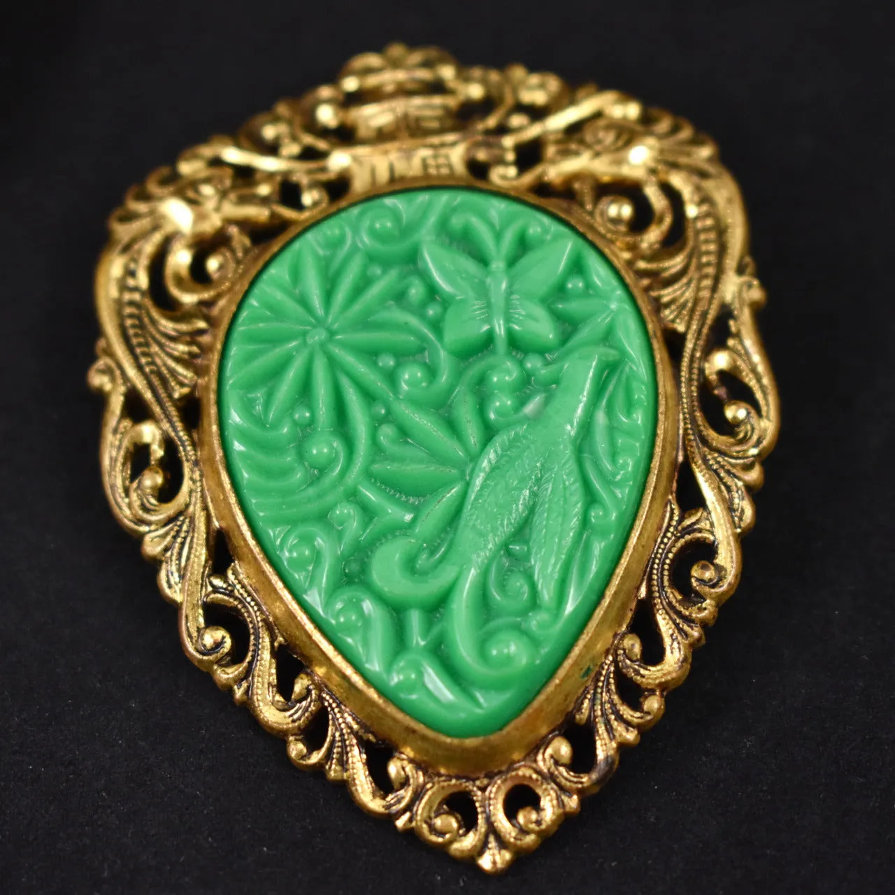 Celluloid Dragon Phoenix Jade Pendant Brooch Set